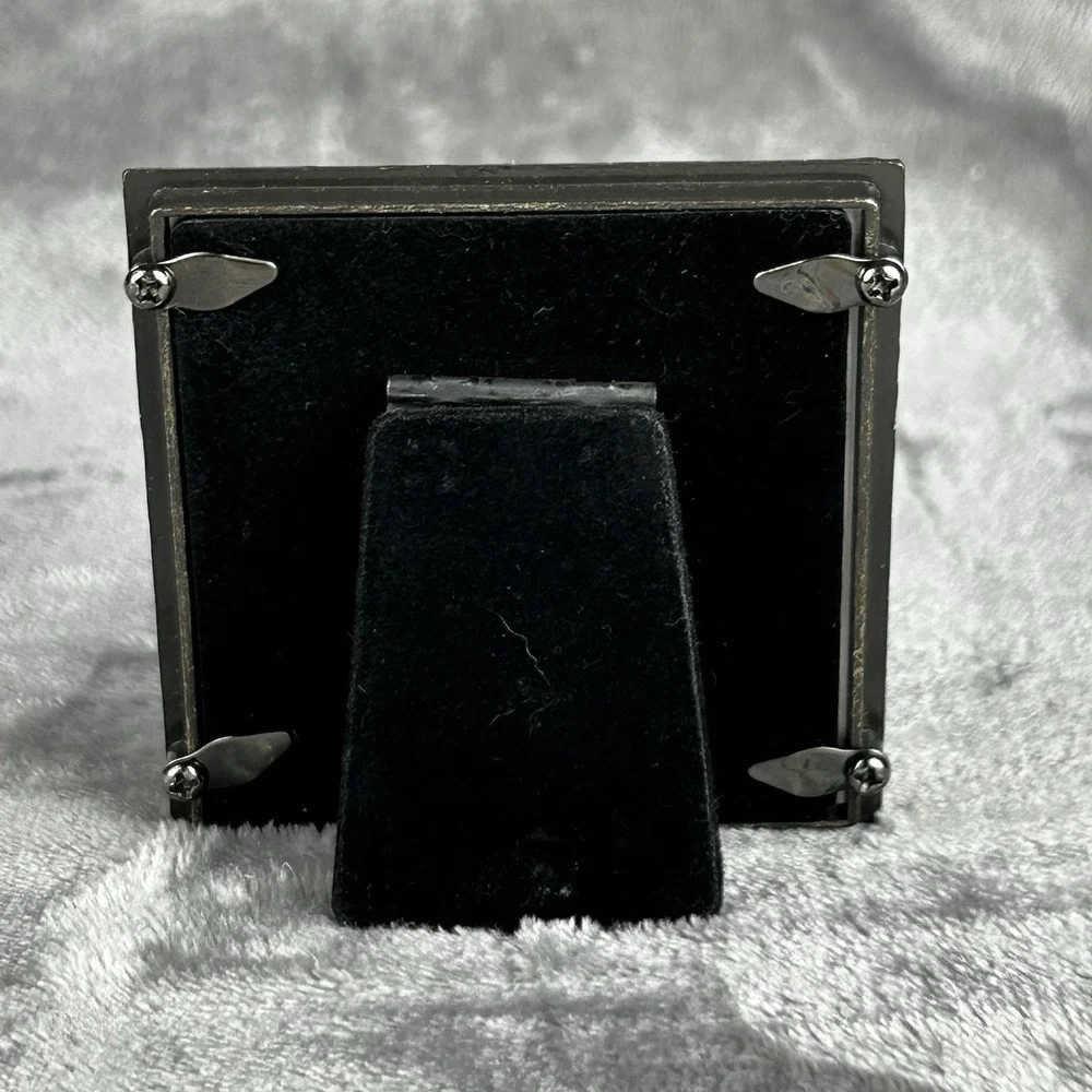 VTG Brass Jeweled Metal Square Frame Green Peridot Colored Rhinestones Boho‎